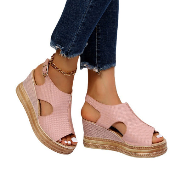 Damen Wedge-Sandalen mit offenem Zehenbereich und eleganter Schnalle R&B