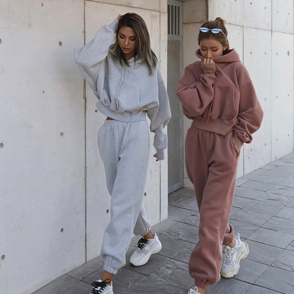 Damen Sportliches Sweatset mit cropped Hoodie und Jogginghose R&B