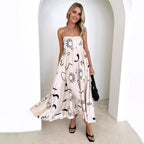 Damen Maxikleid mit fließendem Schnitt und modernem grafischem Muster R&B