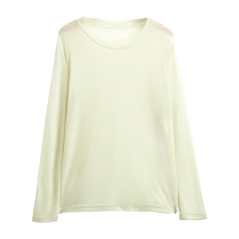 Damen Longsleeve Shirt Aus Leicht Transparentem Material mit Elegantem Fall R&B