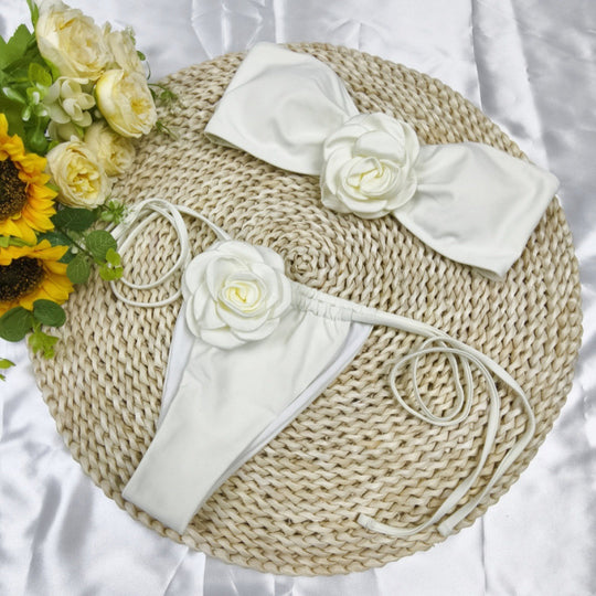 Damen Bandeau-Bikini mit floralem Akzent und verstellbaren Trägern R&B