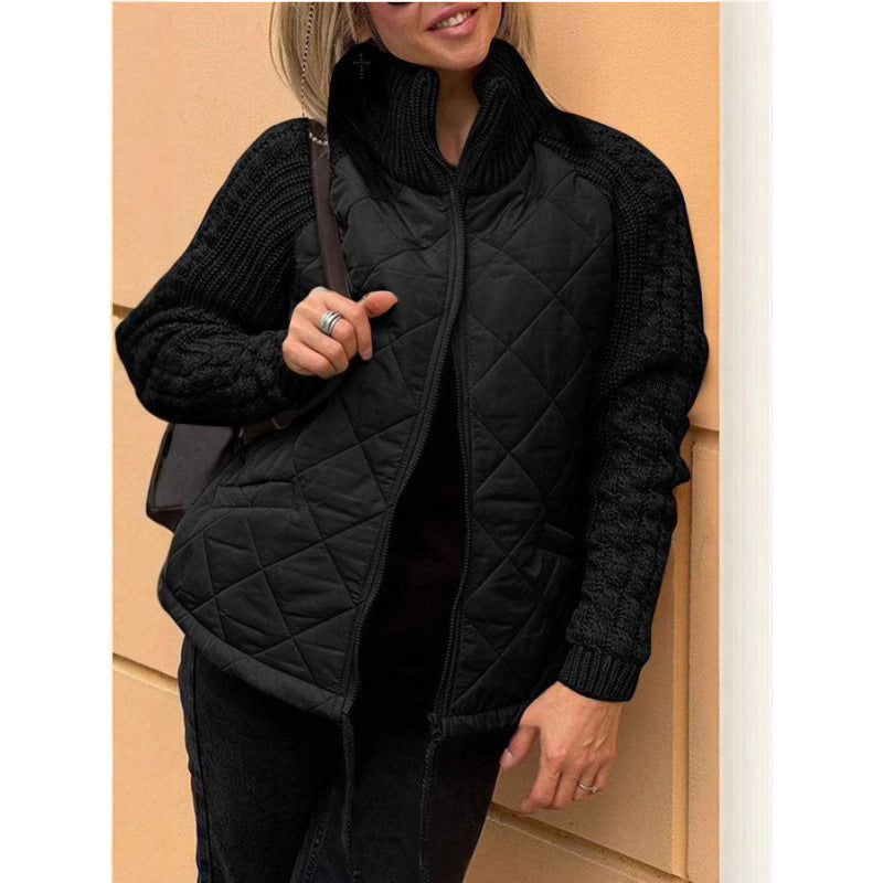 Steppjacke Damen mit Strickmuster und hohem Kragen