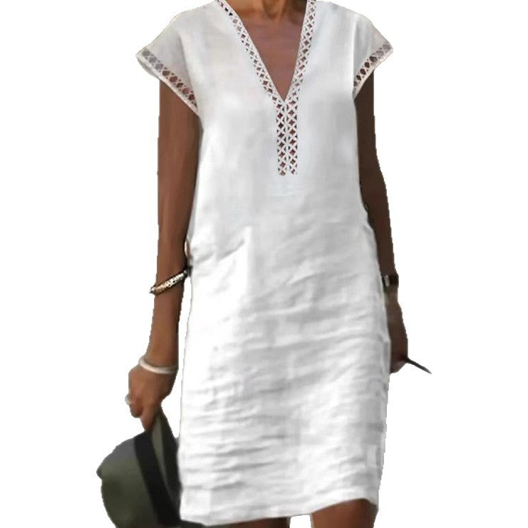Damen Leichtes Leinenkleid mit V-Ausschnitt und dezenten Cut-Out-Verzierungen R&B