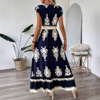 Damen Maxikleid mit eleganter Stickerei und Rüschendetails R&B
