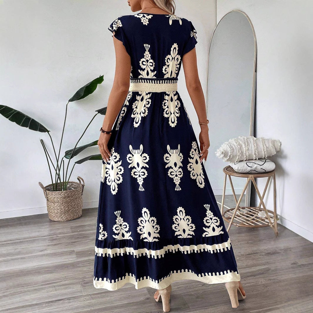 Damen Maxikleid mit eleganter Stickerei und Rüschendetails R&B