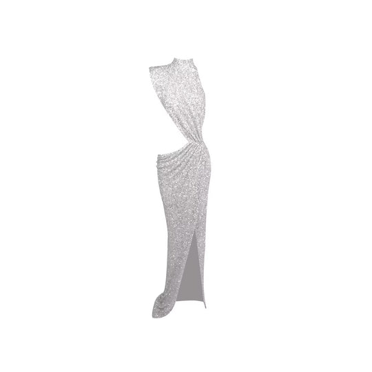 Damen glamouröses Abendkleid mit asymmetrischem Schnitt und glitzerndem Stoff R&B