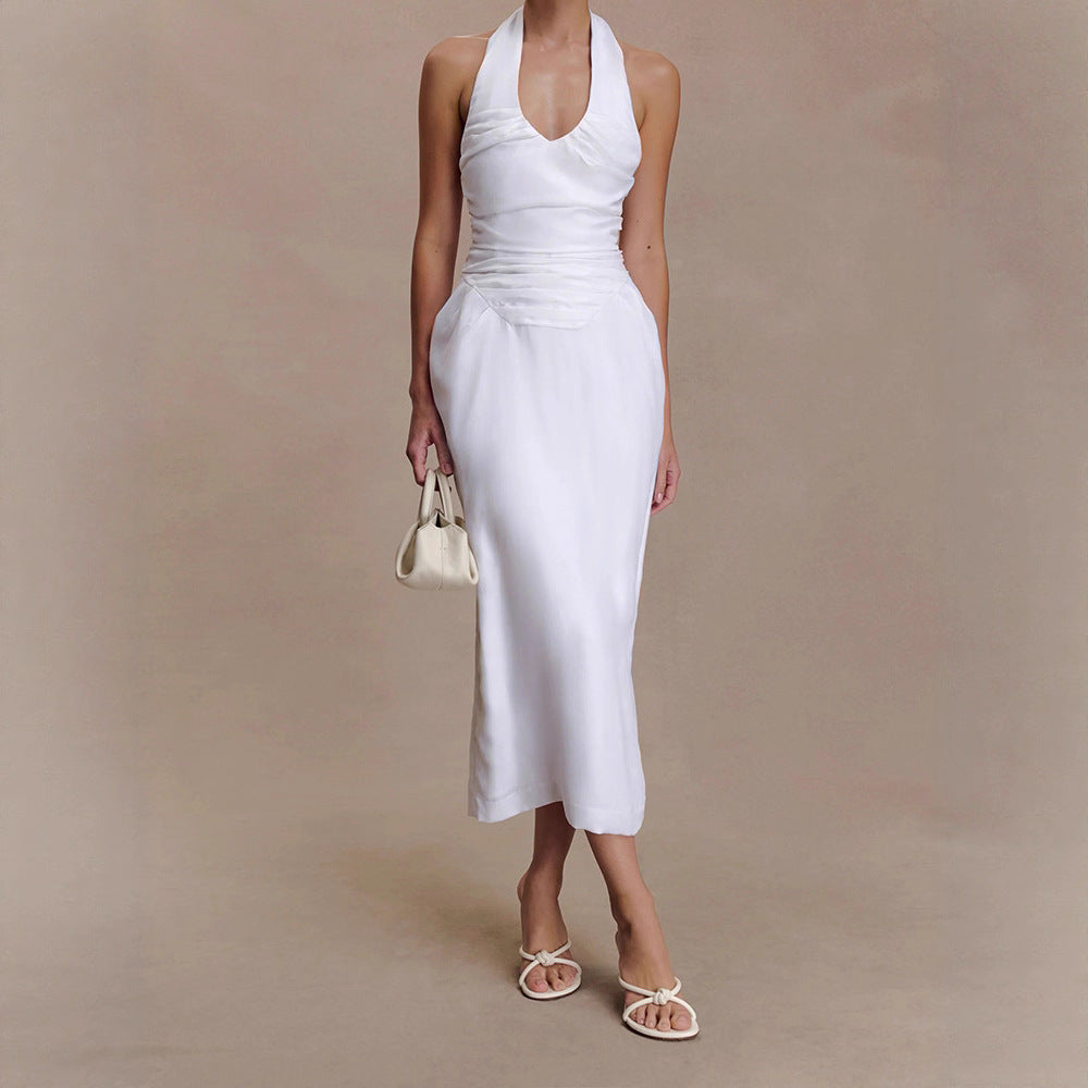 Damen Elegantes und figurbetontes Midikleid mit Halter-Ausschnitt R&B