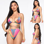 Damen Bikini mit Wickelrock und buntem Muster R&B