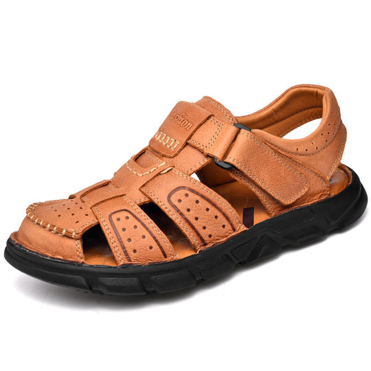 Herren Ledersandalen mit verstellbarem Klettverschluss und rutschfester Sohle R&B