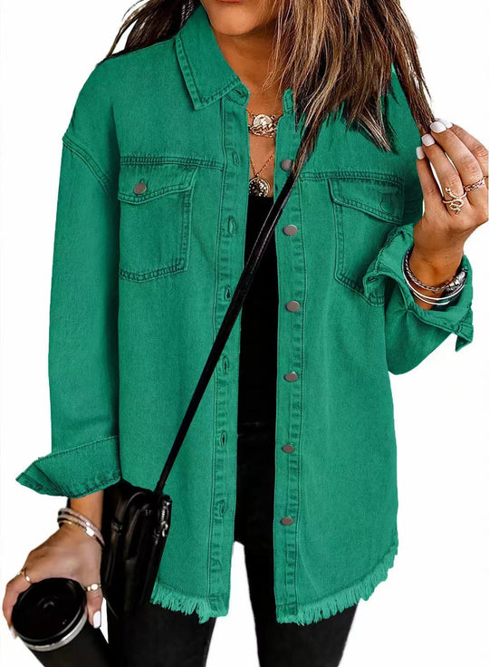 Damen Oversized Jeanshemd mit Fransen R&B