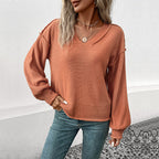 Damen V-Pullover mit voluminösen Ärmeln und verspielten Details R&B