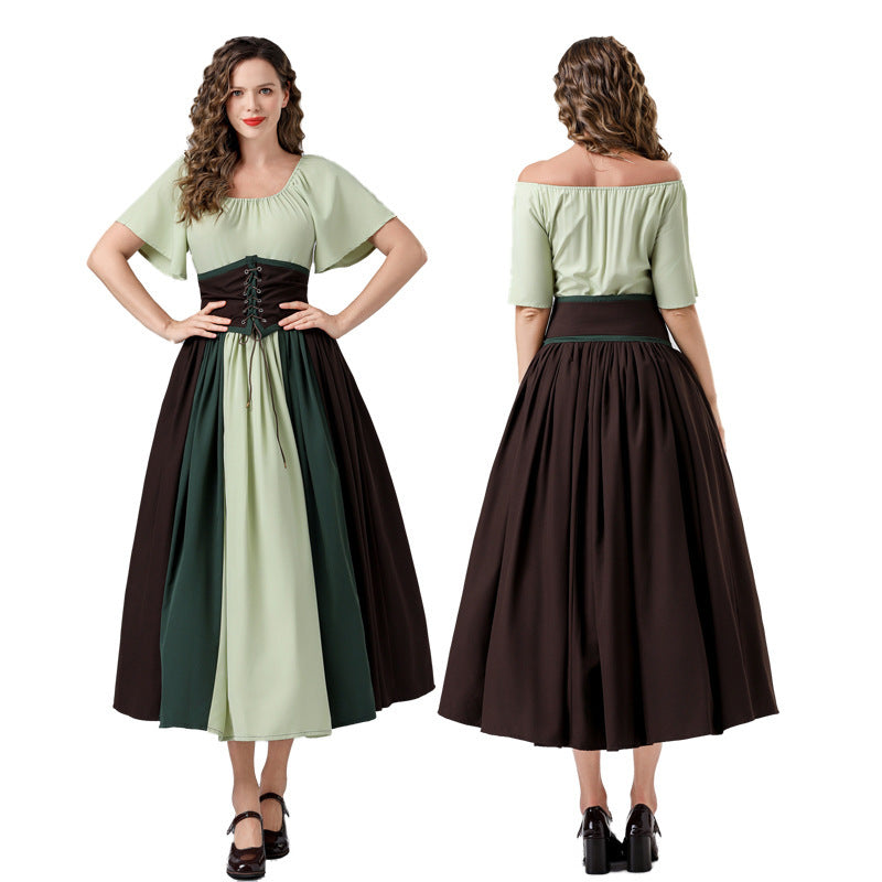 Damen Elegantes Maxikleid mit taillierter Schnürung und luftigen Ärmeln R&B