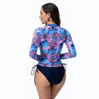 Damen Langarm Rashguard mit stylischem Flora-Muster und seitlichen Kordelzügen R&B