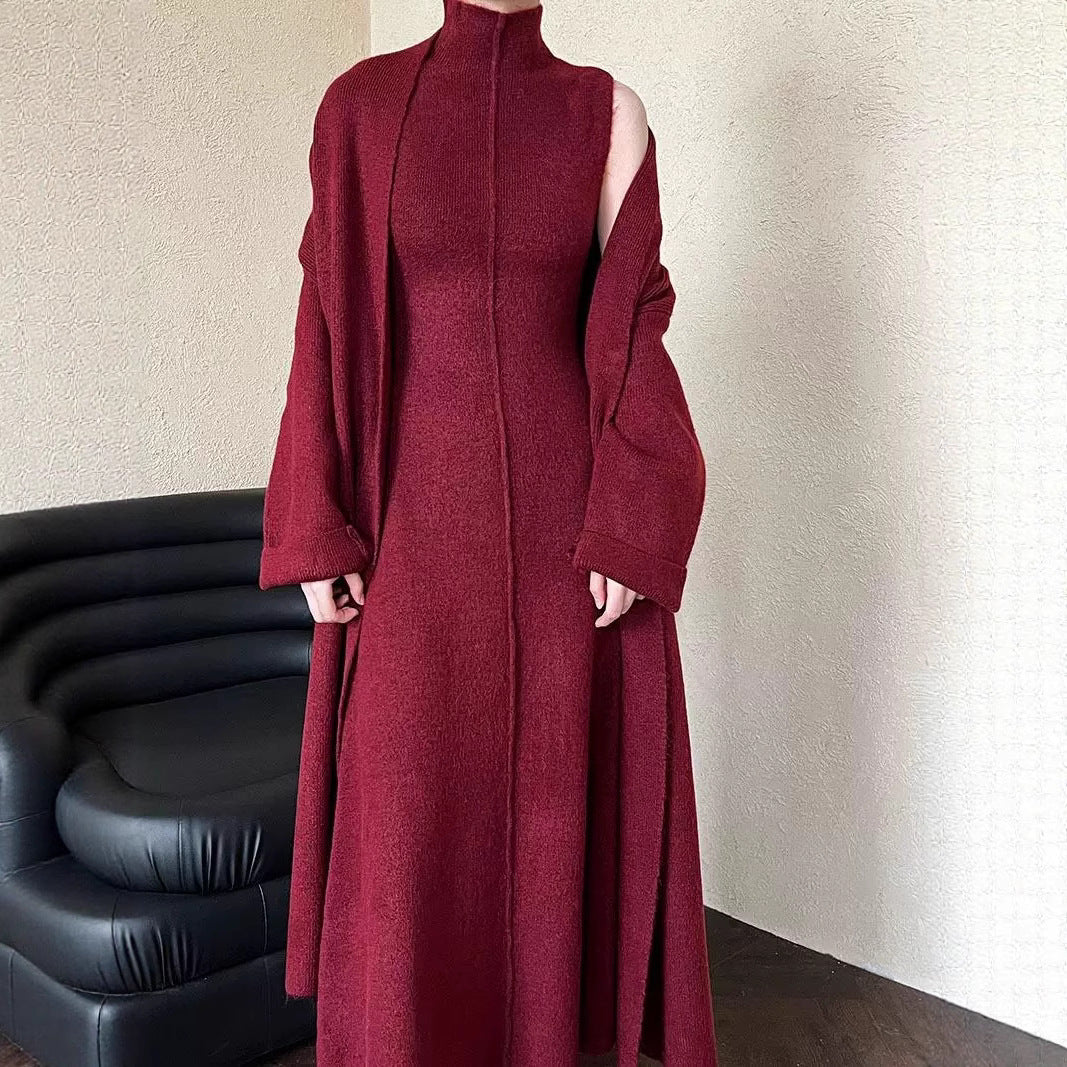 Damen Langer Strickmantel mit hohem Kragen und elegantem Schnitt R&B
