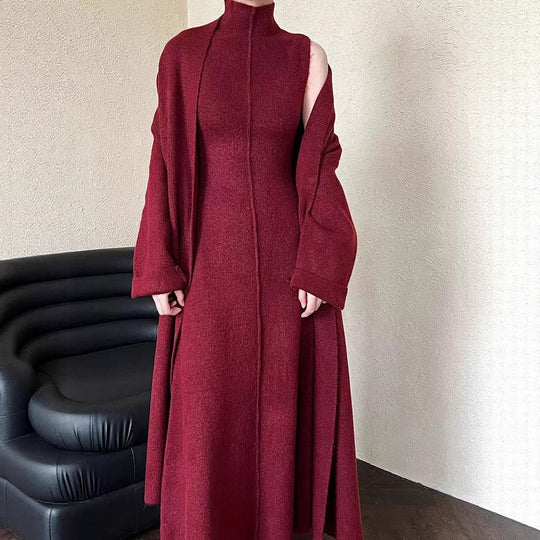 Damen Langer Strickmantel mit hohem Kragen und elegantem Schnitt R&B