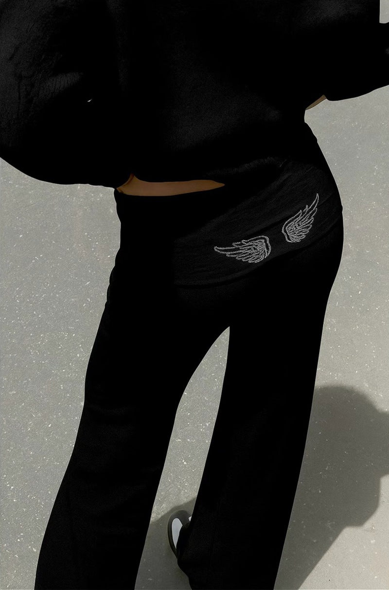 Damen nan elastische Yogahose mit Bauchumschlag und weitem Bein R&B