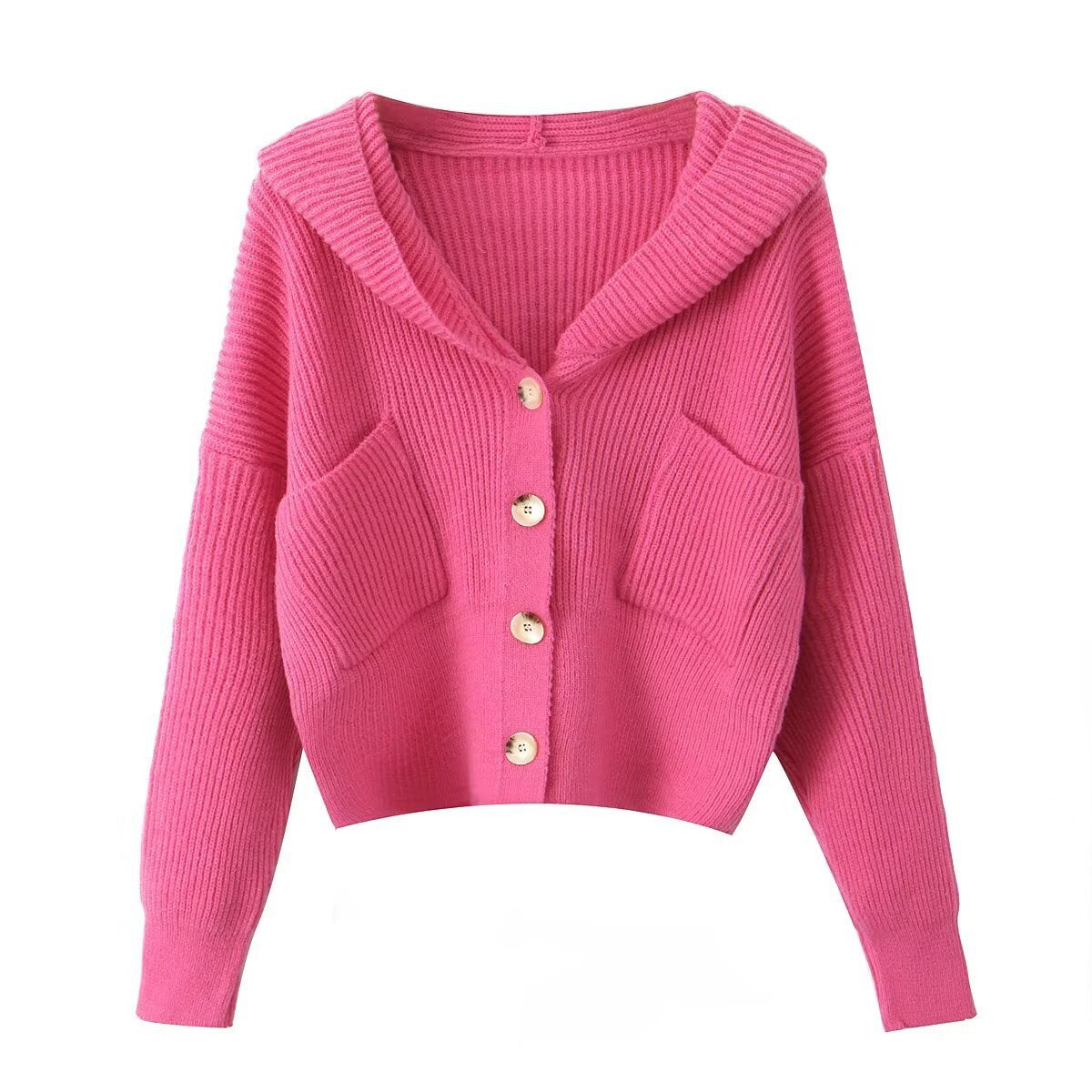 Damen lässige Strickjacke mit Kapuze und praktischen Taschen R&B
