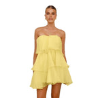 Damen luftiger Trendkleid mit Volant und schulterfreiem Design R&B