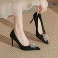 Damen elegante Pumps mit funkelnder Brosche R&B