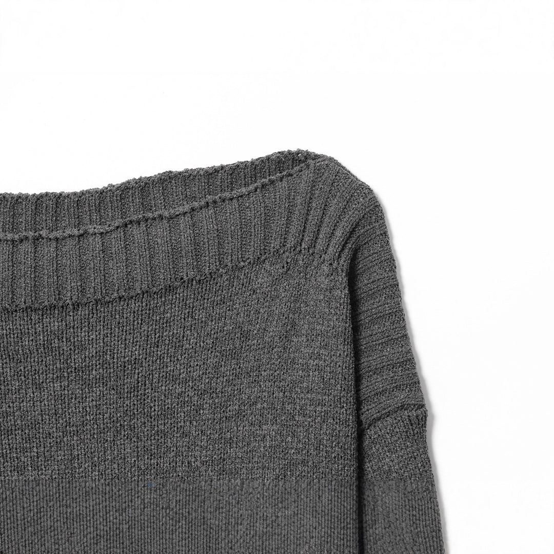 Damen legerer Strickpullover mit breitem Kragen und kontrastierenden Bündchen R&B