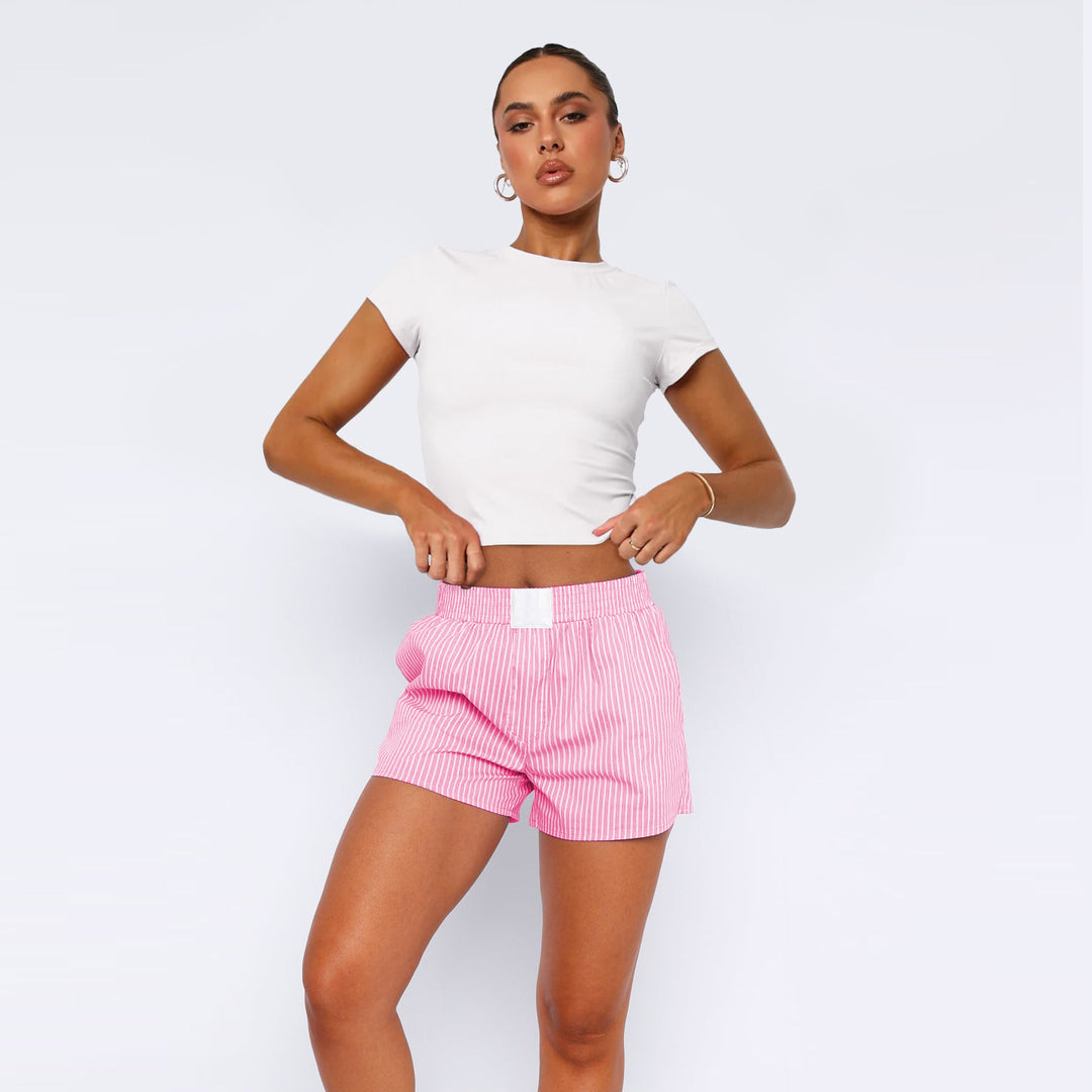 Damen Baumwoll-Shorts mit elastischem Bund und Streifenmuster R&B