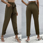 Damen lockere Culotte-Hose mit eleganten Schleifen-Details und Bindegürtel