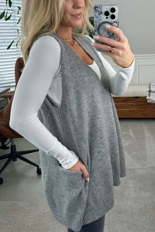 Damen Bequemer Strick-Poncho mit seitlichen Taschen R&B