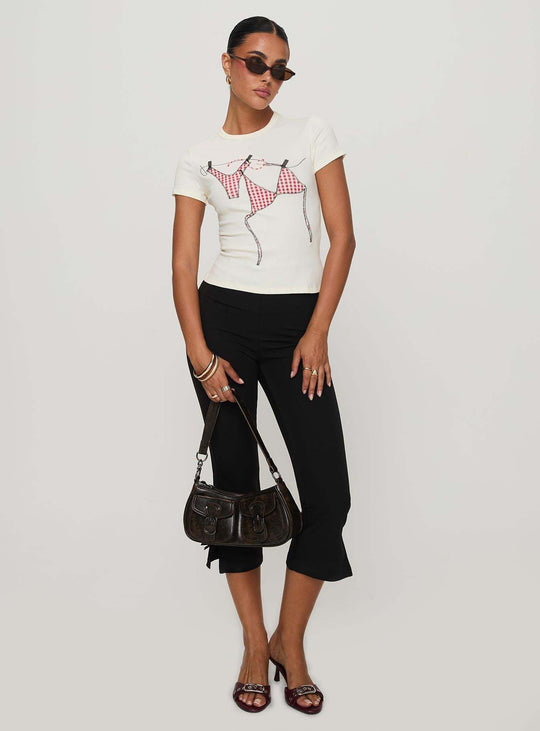 Damen T-Shirt mit kreativem Druck und figurbetontem Schnitt R&B