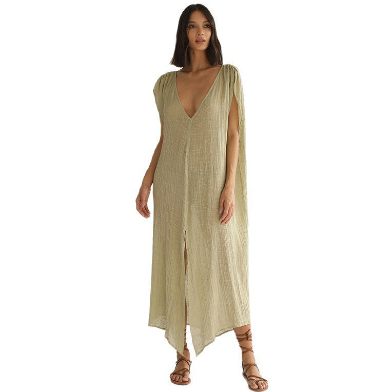 Damen luftiges Strandkleid mit Bindegürtel R&B