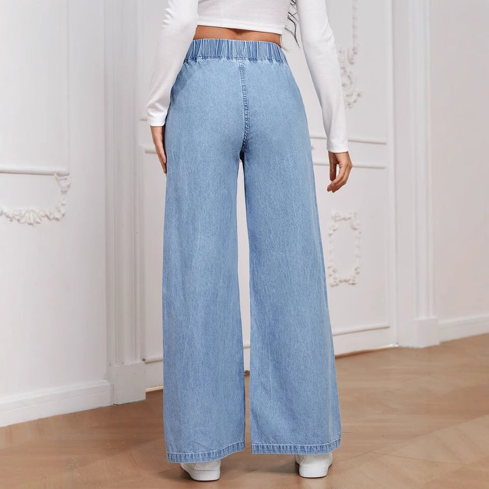 Damen Weite Jeanshose mit elastischem Bund und dekorativen Nähten R&B