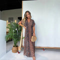 Damen elegantes Maxikleid mit modischem Print und V-Ausschnitt R&B
