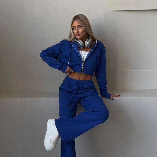 Damen stylisches Crop-Set aus Kapuzenpullover und bequemen Jogginghosen R&B
