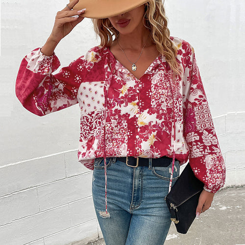 Damen Bluse mit floralem Design und modischer Knotenoptik R&B
