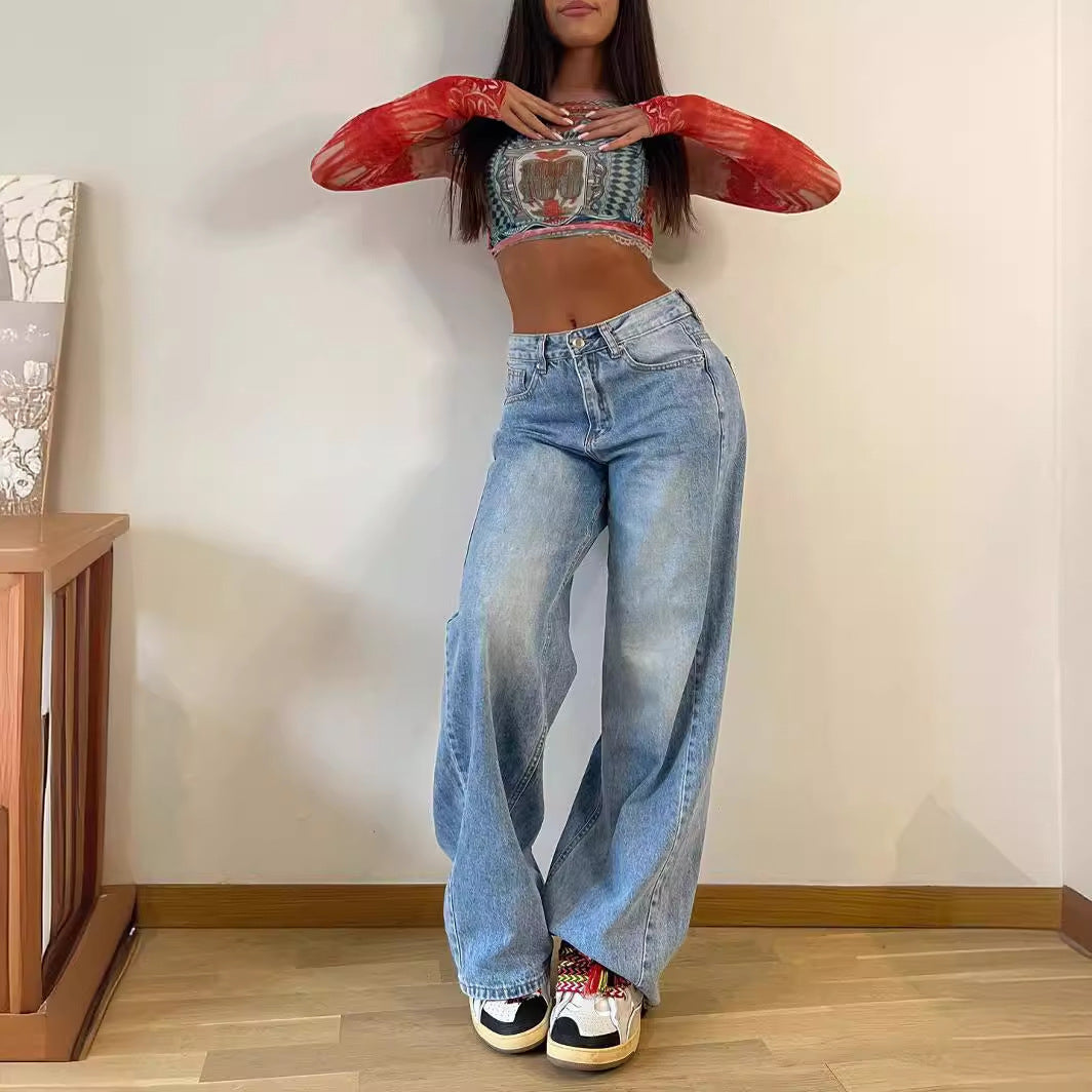 Damen Weite Jeans mit hohem Bund R&B