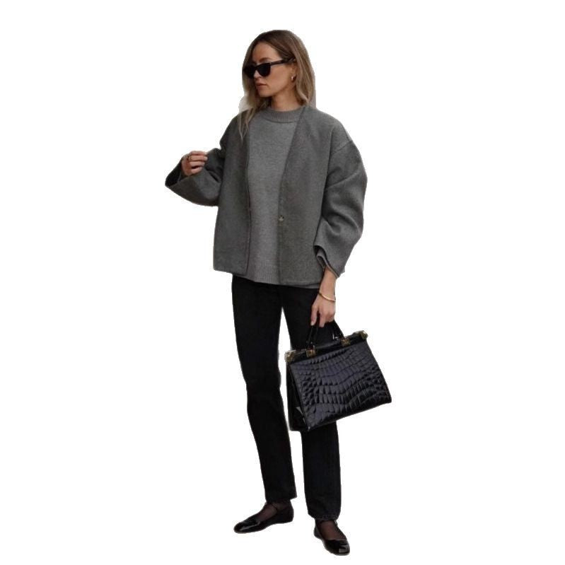 Damen modische Wolljacke im Boxy-Schnitt R&B