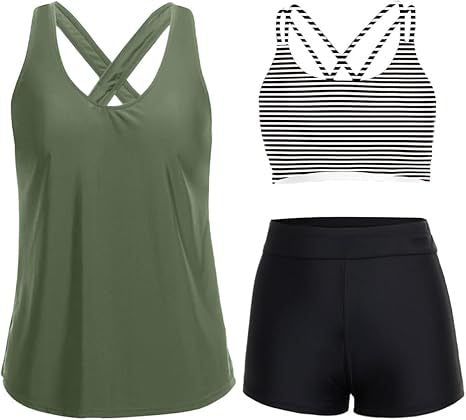 Damen Sportliches Tankini-Set mit floralem Oberteil und Shorts R&B