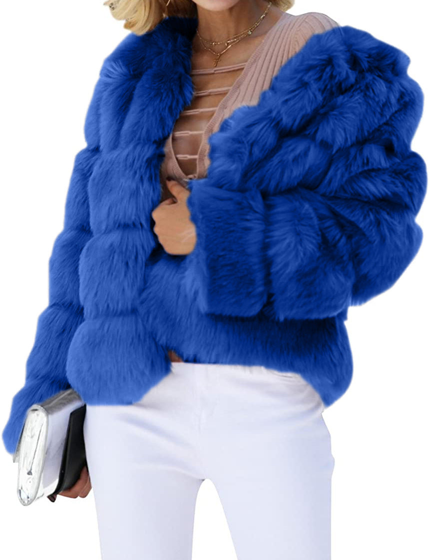 Damen Flauschige Kunstpelzjacke mit voluminösen Ärmeln und elegantem Schnitt R&B