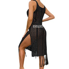 Damen Sommerliches Häkelkleid mit Fransen und seitlichem Schlitz R&B