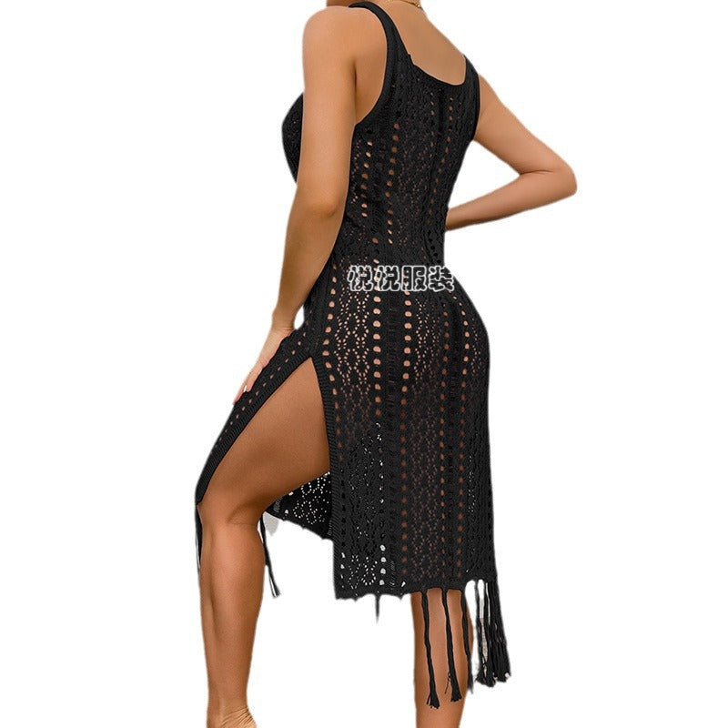 Damen Sommerliches Häkelkleid mit Fransen und seitlichem Schlitz R&B