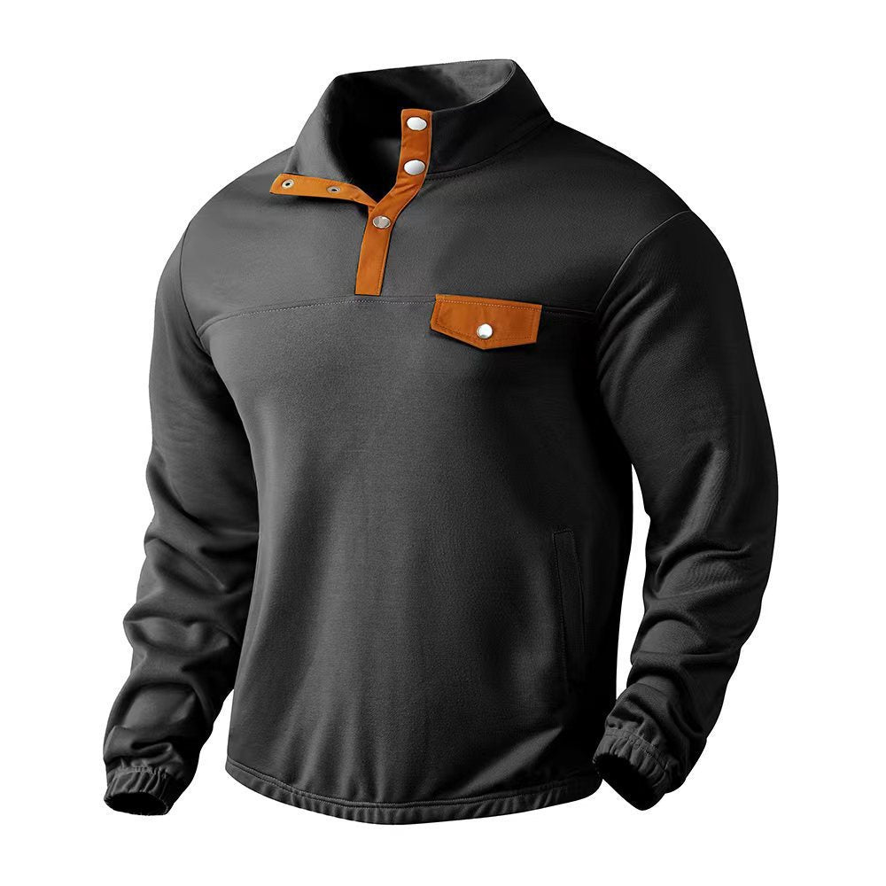 Herren modischer Stehkragenpullover mit strukturierten Akzenten und praktischer Brusttasche R&B
