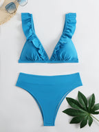 Damen Raffiniertes Triangel-Bikini-Set mit Rüschendetails R&B