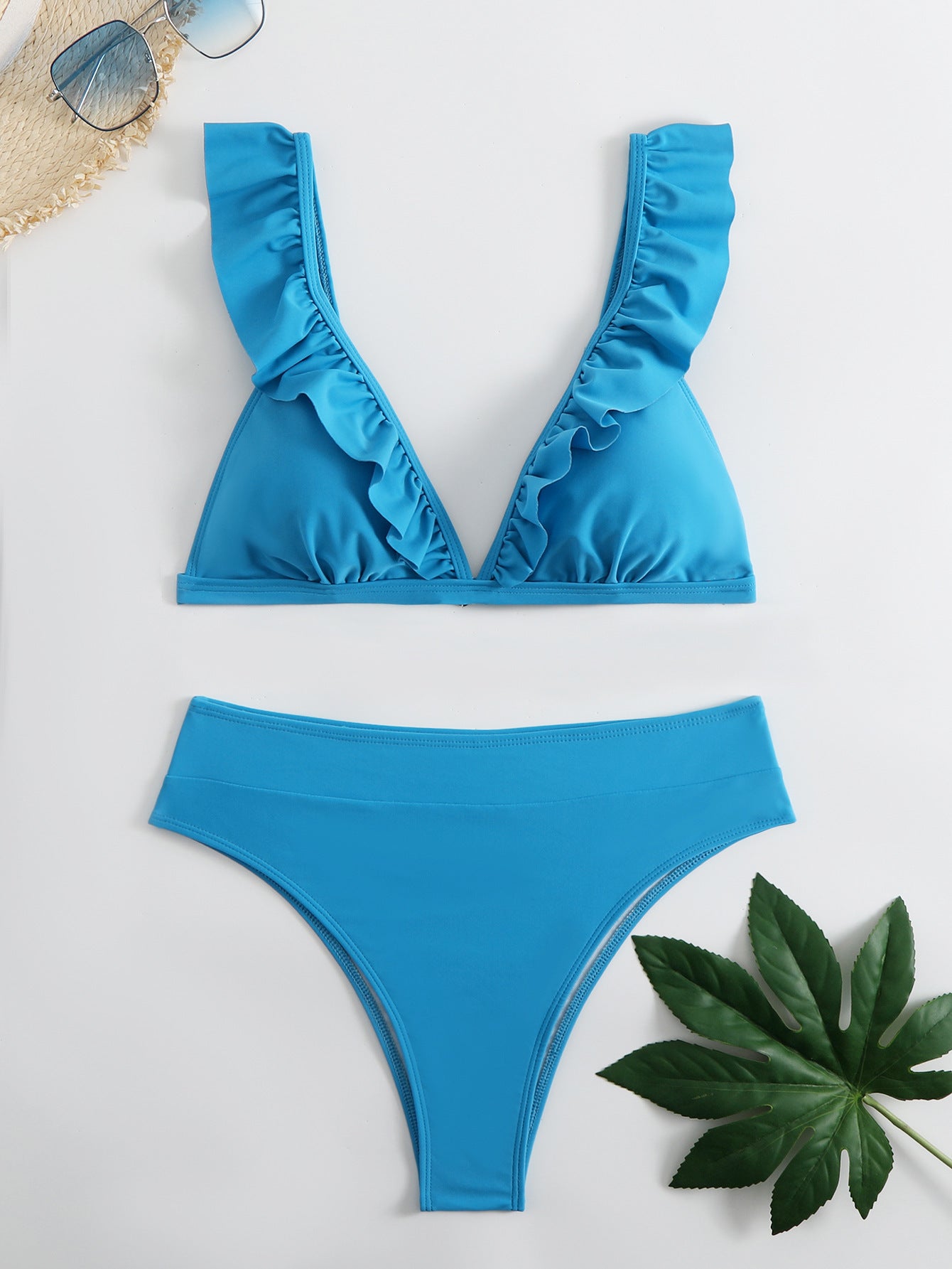 Damen Raffiniertes Triangel-Bikini-Set mit Rüschendetails R&B