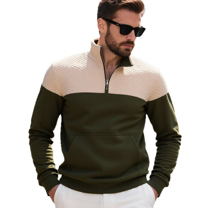 Herren nan gesteppter Halbzip Sweater mit Kängurutasche und Stehkragen R&B