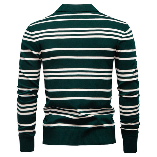 Herren Polo-Pullover mit modischem Streifenmuster und leichter Struktur R&B