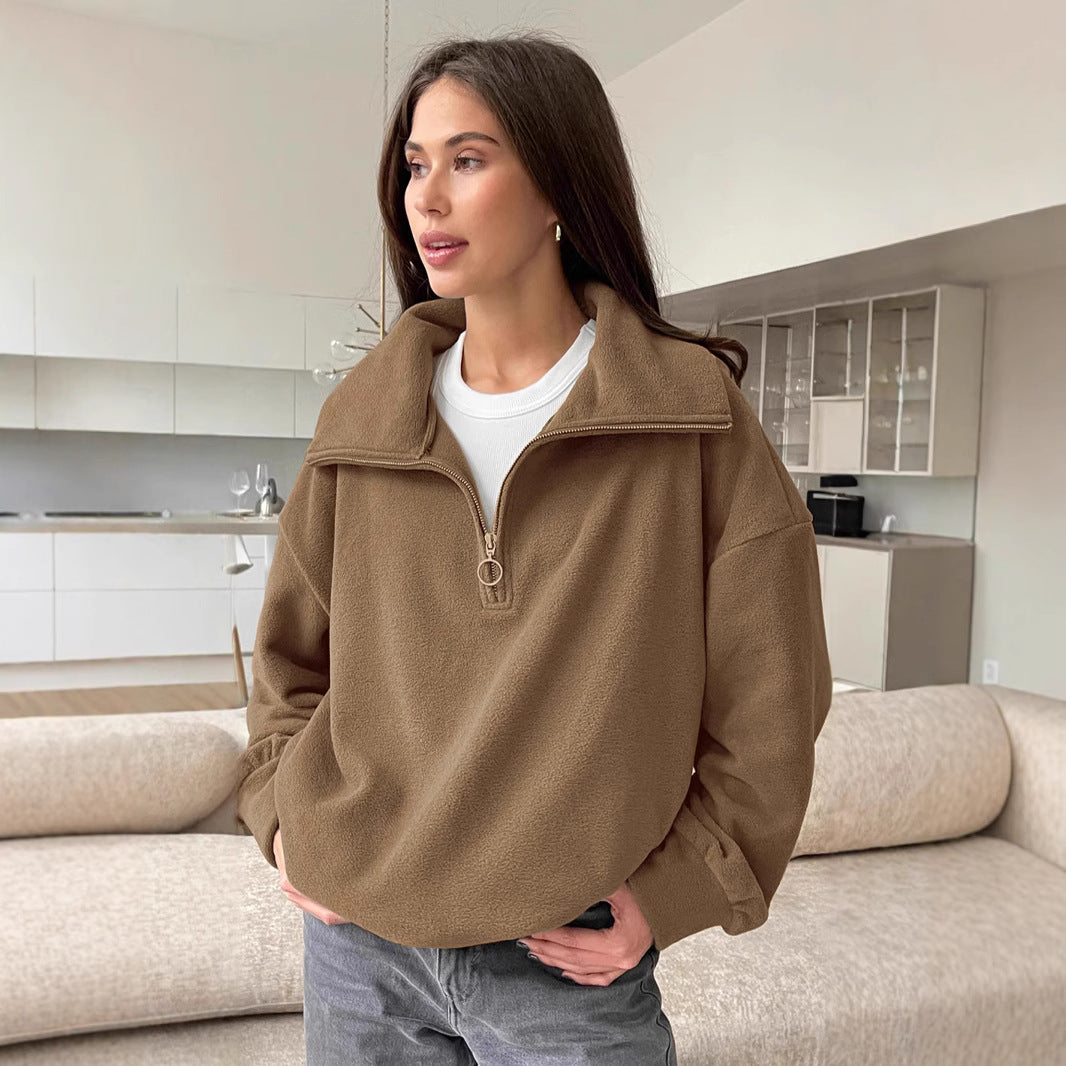 Damen Wärmender Fleece-Pullover mit hohem Kragen undziehbarem Reißverschluss R&B