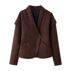 Damen elegante Suede-Jacke mit modischen Taschen R&B