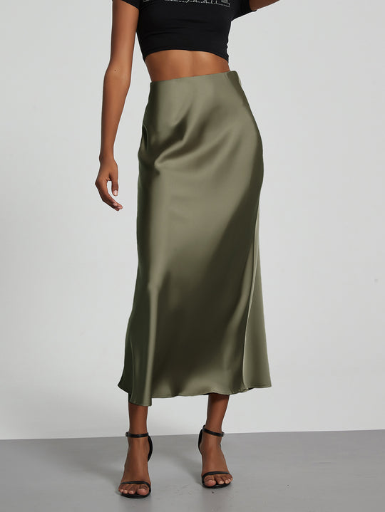 Damen Stilvolle Satin-Stretchrock mit hohem Bund und fließendem Schnitt R&B