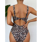 Damen Einteiler Badeanzug mit tiefem V-Ausschnitt und modischem Cut-Out R&B
