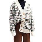 Damen Karierte Strickjacke mit Vintage-Knöpfen R&B