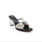 Damen Glamouröse Sandalen mit Perlenapplikation und transparentem Blockabsatz